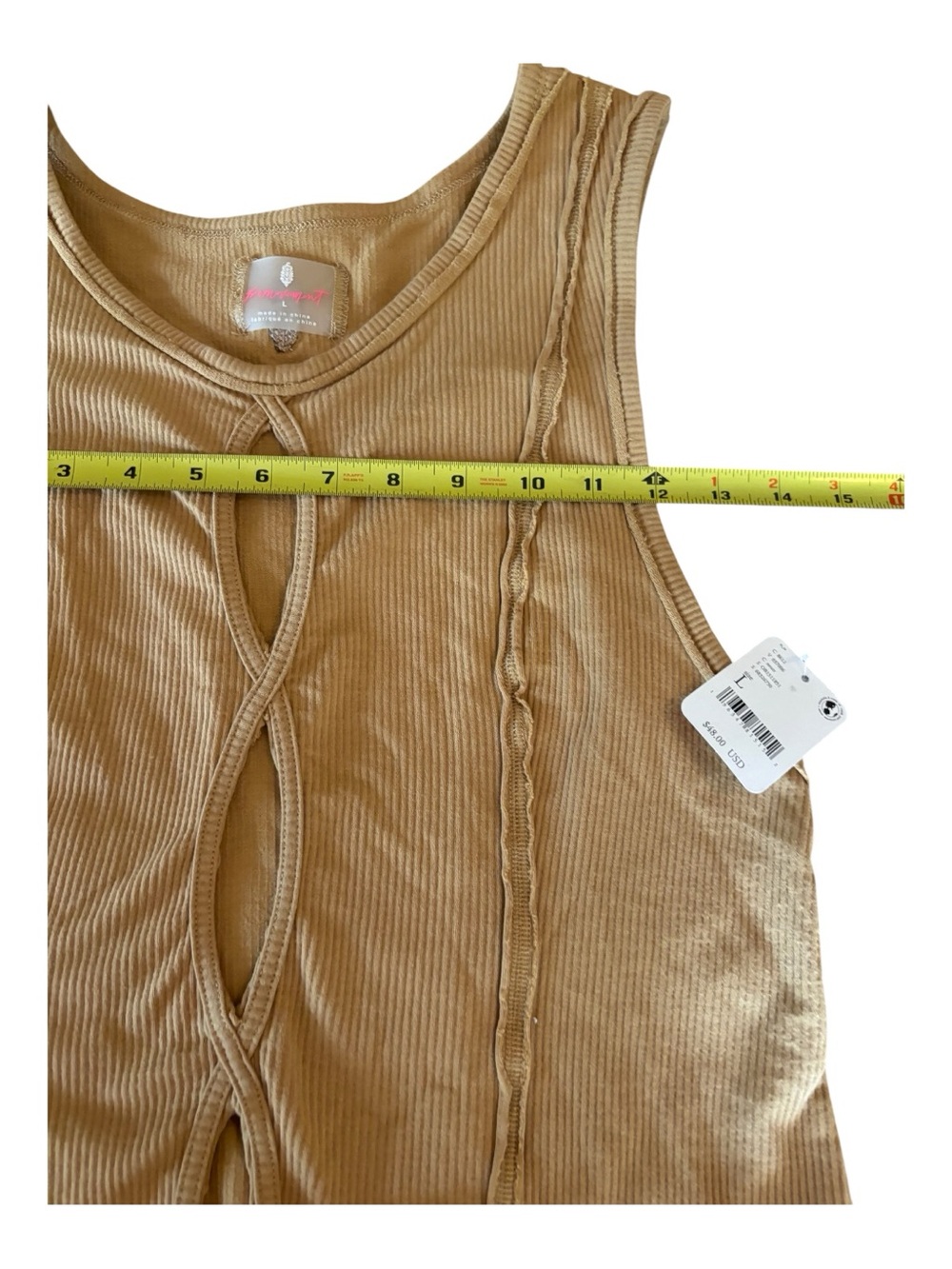 NWT Free People FP Movement Tan Ribbed Cutout Crop Tank Sz L - Picture 5 of 7